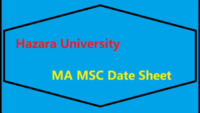 Hazara University MA MSC Date Sheet