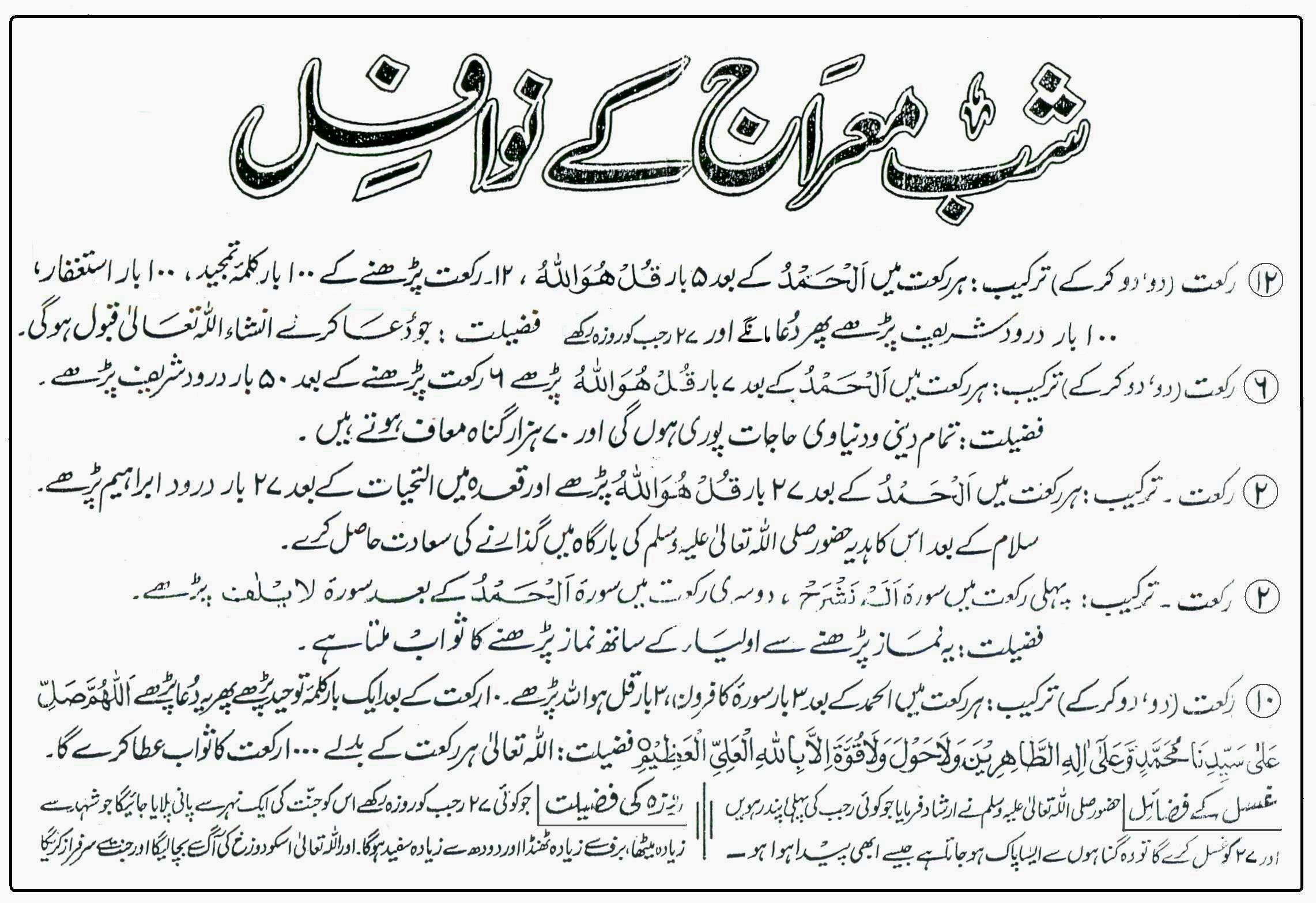 Shab e Meraj ki ibadat ka Tarika in Urdu Nafil Namaz