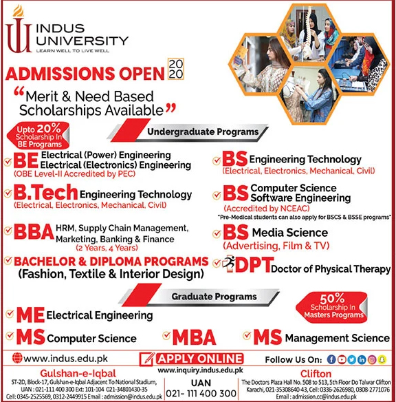 Indus University Karachi Spring Admissions