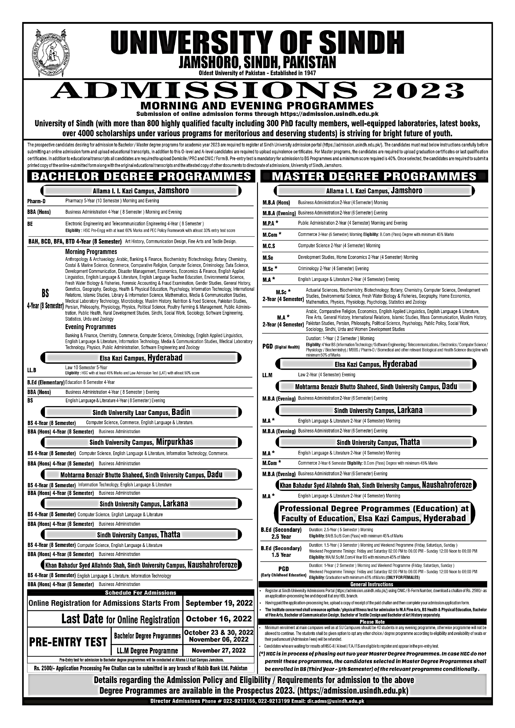 sindh university admission 2025 last date