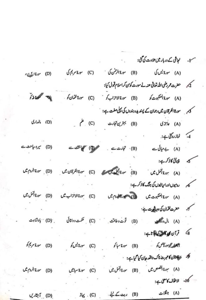 Tarjamatul Quran Guess Paper