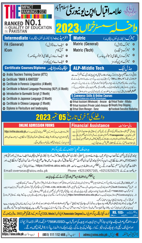 AIOU Matric FA Admission