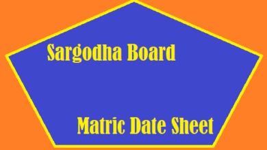 Bise Sargodha Board Matric Date Sheet